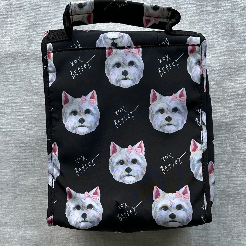 Betsey Johnson Black and White Dog Print Insulated Lunch Bag